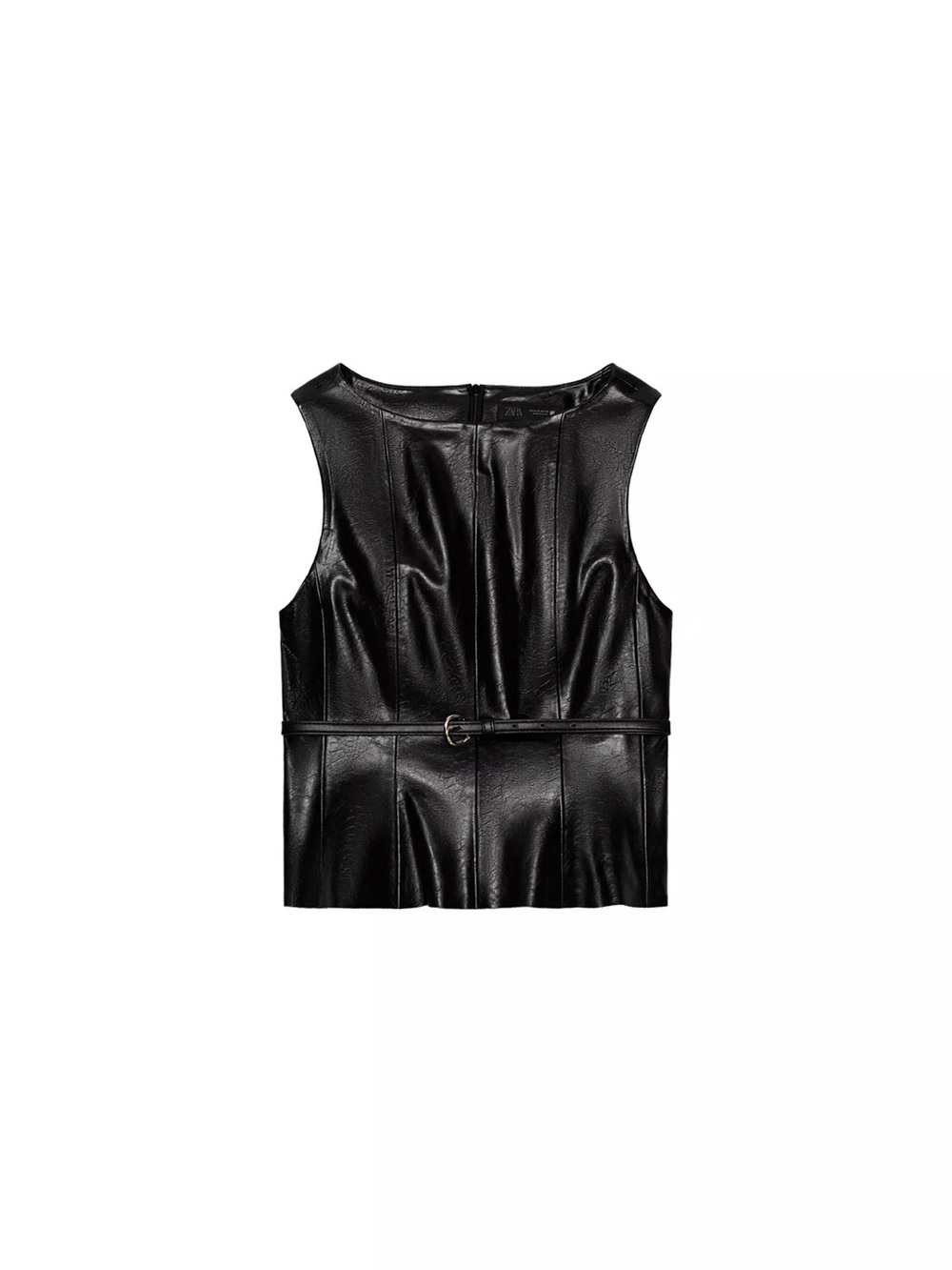 NWT Zara Faux Leather Belted Top